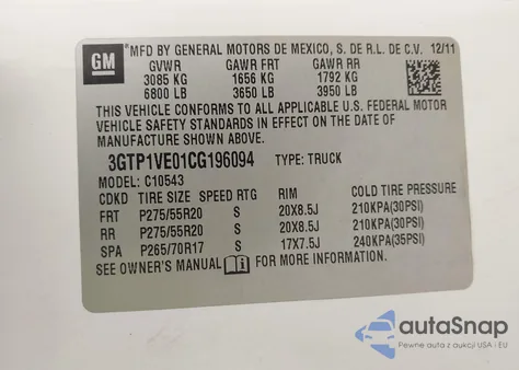 2012 GMC Sierra 1500 Sle from USA, damaged, VIN 3GTP1VE01CG196094
